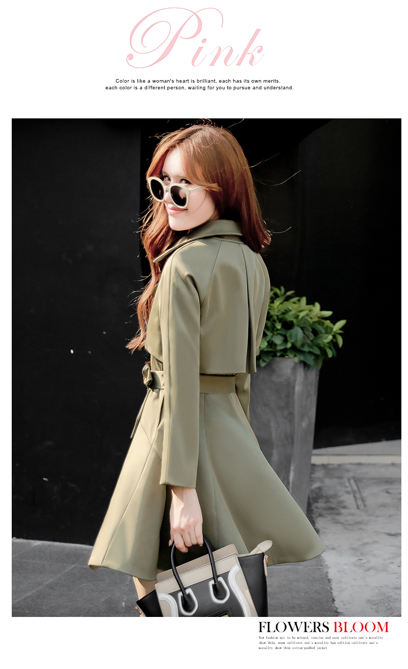 JEANE-SUNP秋季新款长袖修身显瘦外套韩版纯色中长款时尚百搭风衣潮