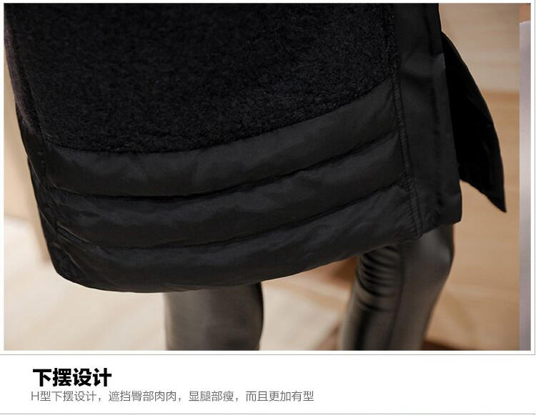 JEANE-SUNP2016秋韩版新款西装领长袖拉链拼接直筒显瘦中长款风衣毛呢外套女