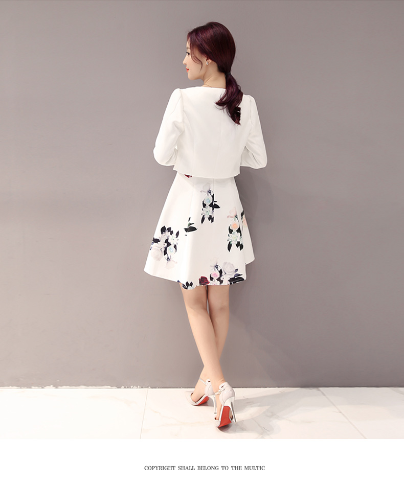 JEANE-SUNP2016秋装两件套连衣裙韩版气质修身印花圆领连衣裙秋季套装/套裙
