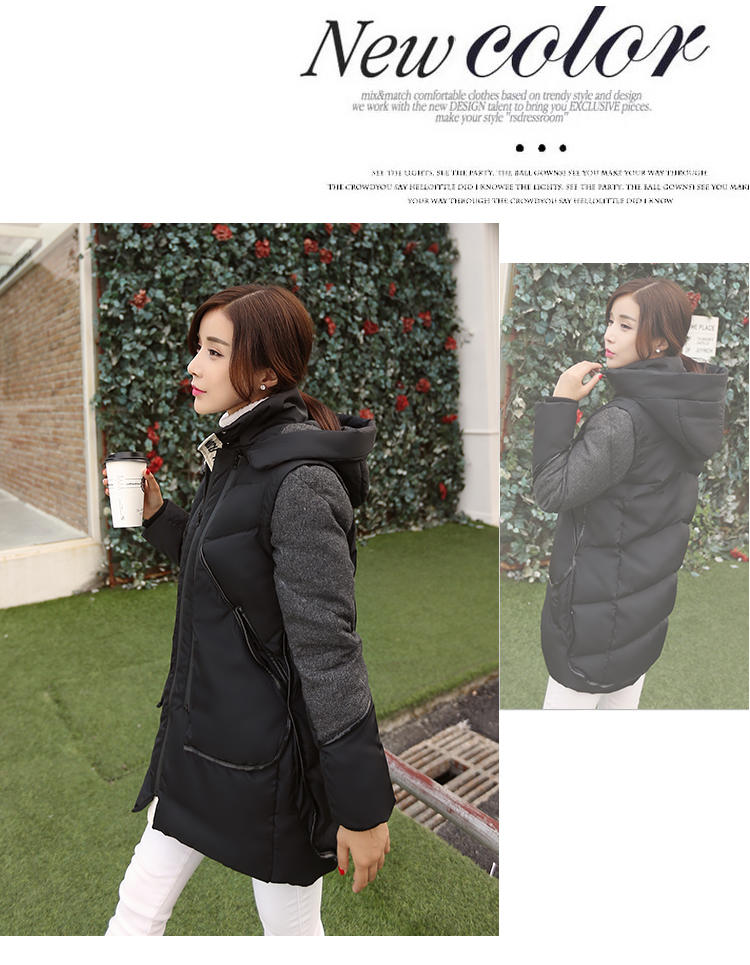 JEANE-SUNP 2016冬装新款韩版女直筒加厚中长款羽绒服时尚保暖大码羽绒外套潮