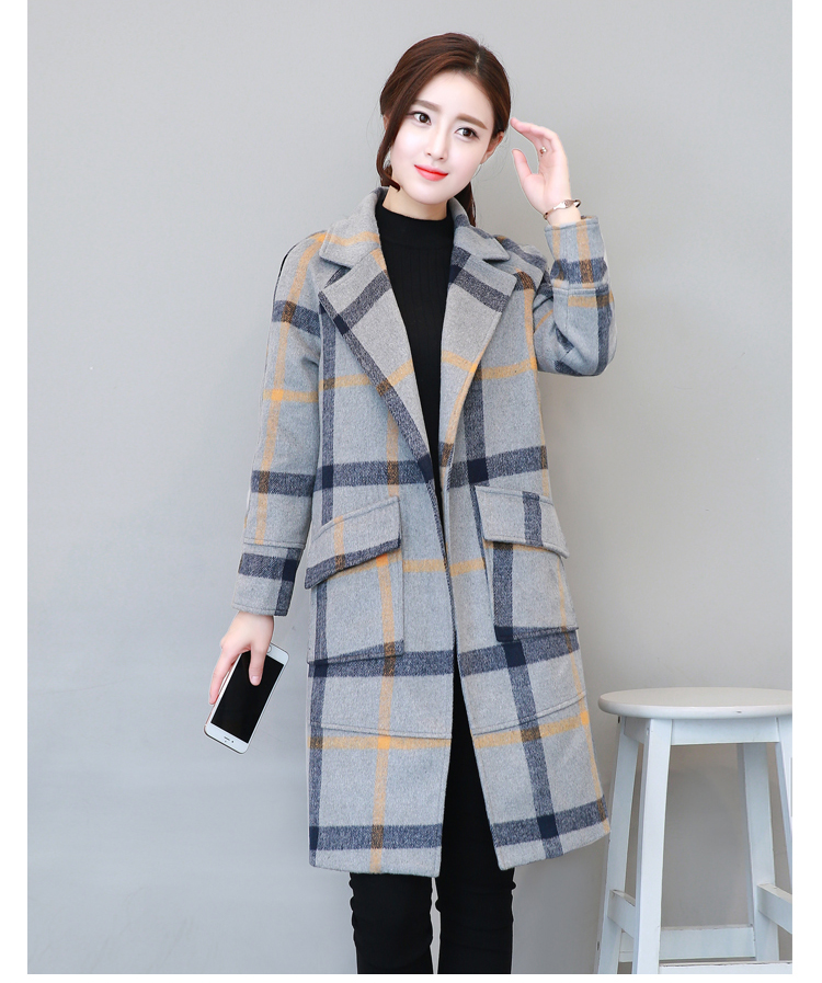 JEANE-SUNP 2016秋冬季新款女装韩版格子毛呢外套中长款宽松加厚毛呢子大衣