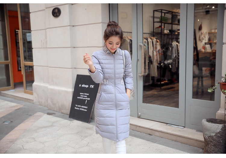 JEANE-SUNP 2016冬装新款韩版中长款显瘦修身大码字母针织女士羽绒服女外套