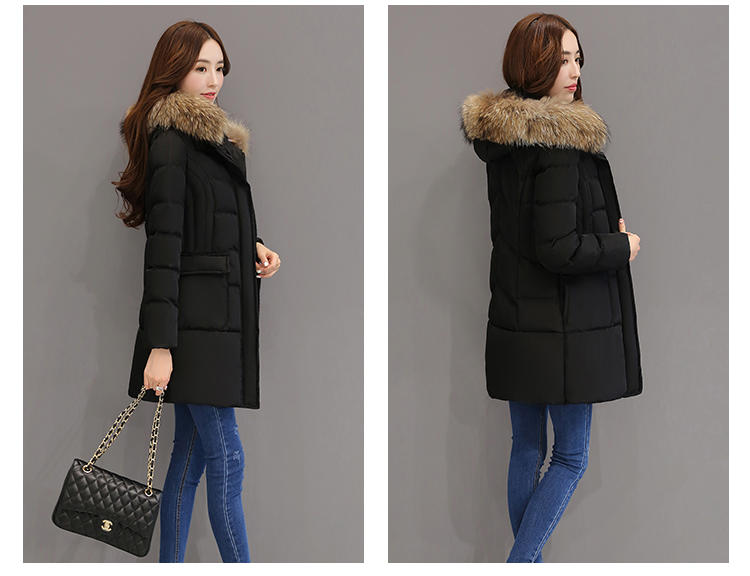 JEANE-SUNP 2016冬装新款韩版时尚毛领棉衣女中长款修身显瘦带帽加厚棉袄外套