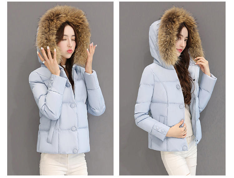 JEANE-SUNP 2016冬季新款韩版修身棉服加厚保暖大毛领短款加厚棉衣外套女