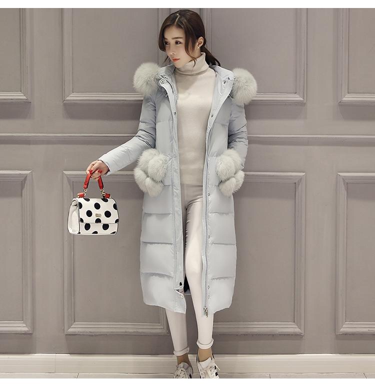 JEANE-SUNP 2016年冬季纯色时尚宽松长袖中长款甜美百搭羽绒服