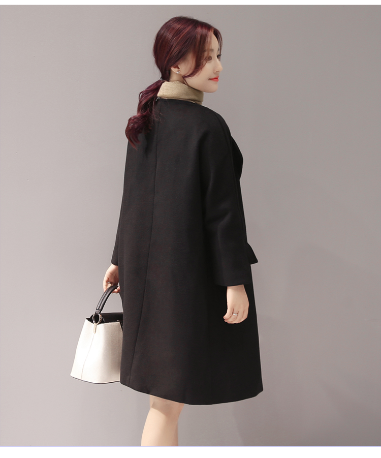JEANE-SUNP 2016冬季女装韩版宽松显瘦中长款翻领加厚毛呢外套大衣