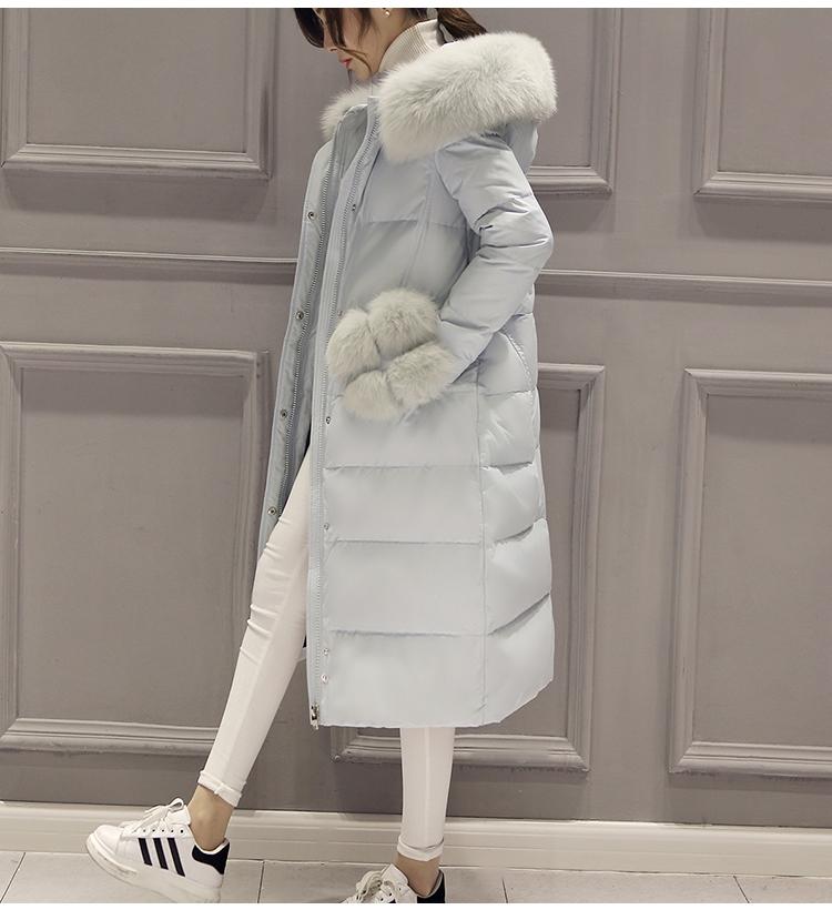 JEANE-SUNP 2016年冬季纯色时尚宽松长袖中长款甜美百搭羽绒服