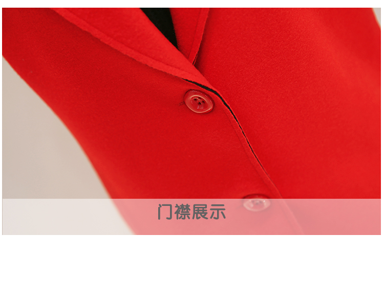 JEANE-SUNP 2016年秋季长袖中长款修身风衣通勤西装领单排扣文字图案呢大衣