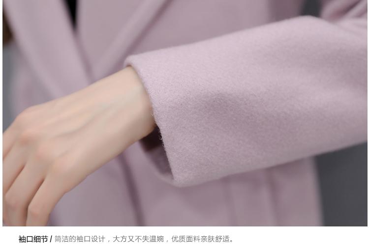 JEANE-SUNP 2016年冬季长袖双排扣纯色气质修身百搭毛呢外套西装领大衣