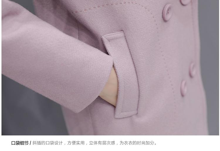 JEANE-SUNP 2016年冬季长袖双排扣纯色气质修身百搭毛呢外套西装领大衣