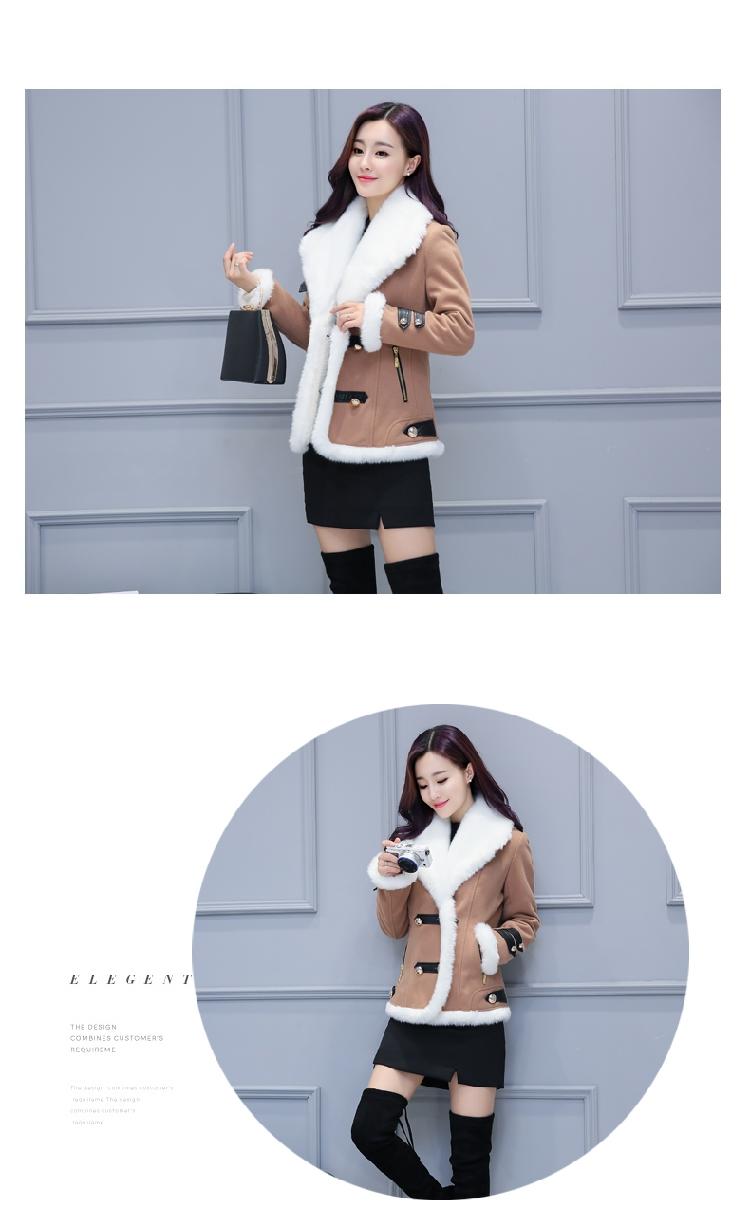 JEANE-SUNP 2016秋冬新款韩版时尚中长款呢子大衣女长袖毛领拼接修身毛呢外套