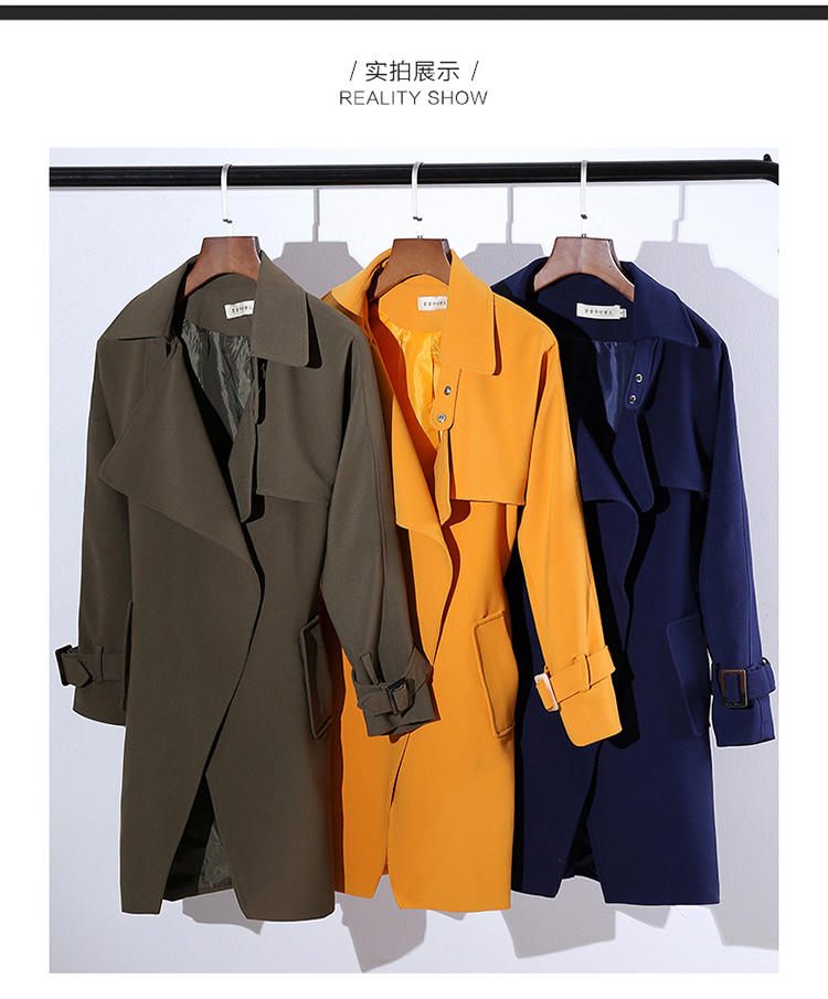 JEANE-SUNP2016秋季韩版新款时尚气质纯色外套长袖修身系带收腰中长款风衣