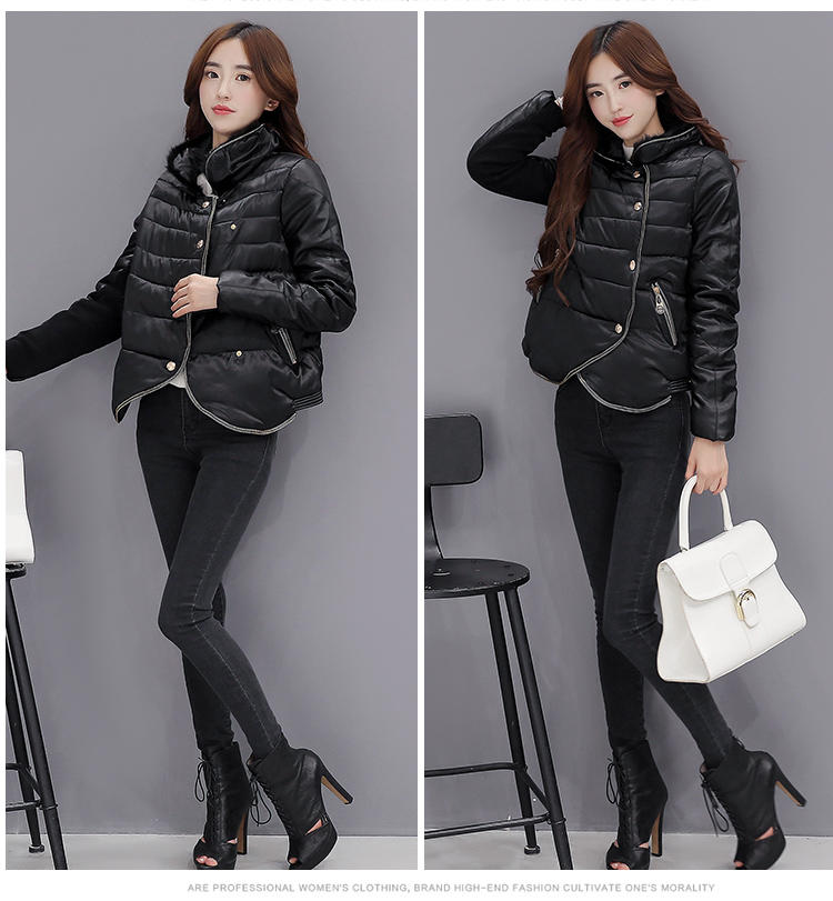 JEANE-SUNP 2016冬季新款韩版时尚立领长袖直筒拉链短款加厚棉衣女外套