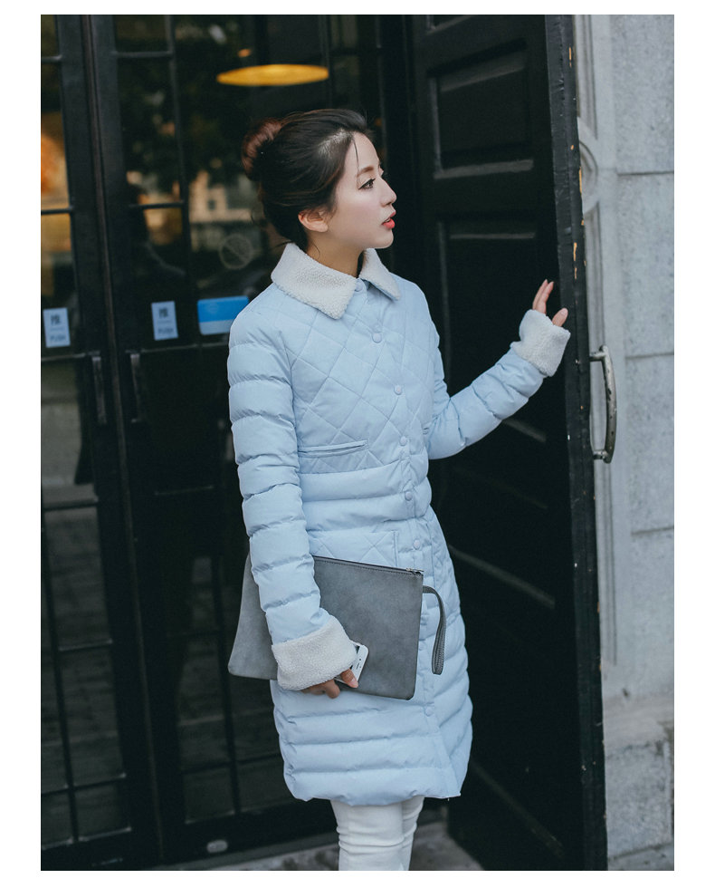 JEANE-SUNP 2016冬季新款韩版撞色羽绒服女中长款棉袄青中年时尚修身显瘦外套