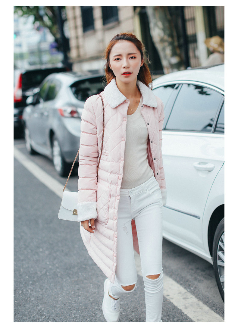 JEANE-SUNP 2016冬季新款韩版撞色羽绒服女中长款棉袄青中年时尚修身显瘦外套