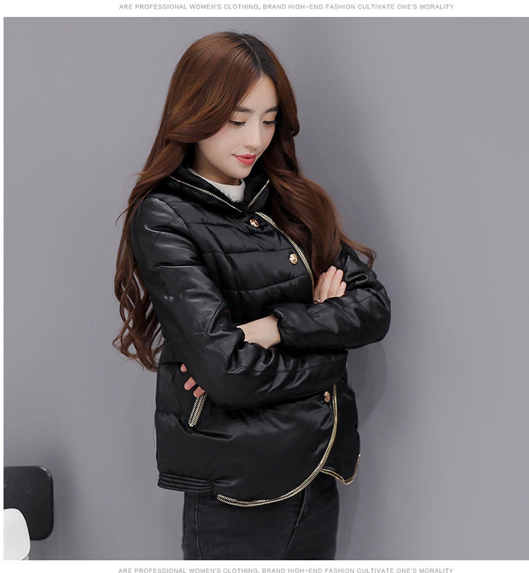 JEANE-SUNP 2016冬季新款韩版时尚立领长袖直筒拉链短款加厚棉衣女外套