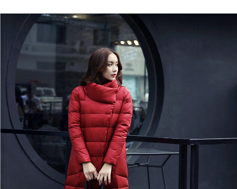JEANE-SUNP 2016冬装新款韩版女中长款轻薄款修身显瘦连帽过膝羽绒衣潮