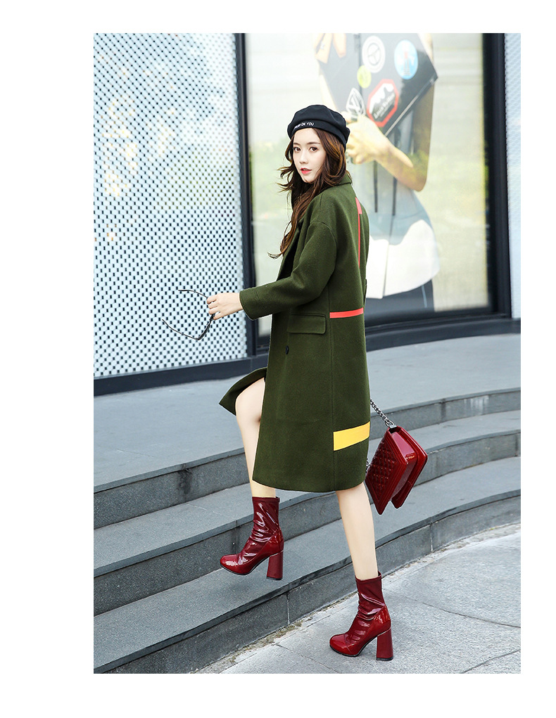 JEANE-SUNP 2016冬季新款韩版气质淑女中长款加厚时尚性感条纹直筒毛呢外套潮