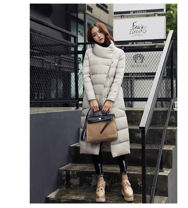 JEANE-SUNP 2016冬装新款韩版女中长款轻薄款修身显瘦连帽过膝羽绒衣潮