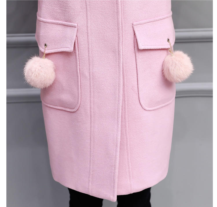 JEANE-SUNP 2016年冬季直筒中长款长袖连帽甜美纯色羊毛毛呢外套