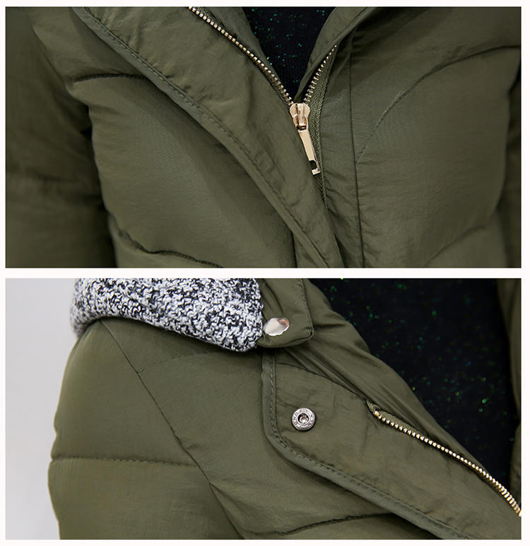 JEANE-SUNP 2016年冬季加厚中长款修身显瘦长袖拉链连帽甜美纯色棉衣棉服