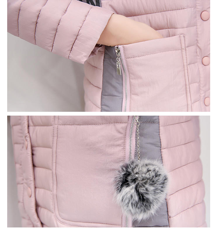 JEANE-SUNP 2016年冬季中长款修身加厚长袖立领拉链甜美纯色棉衣棉服
