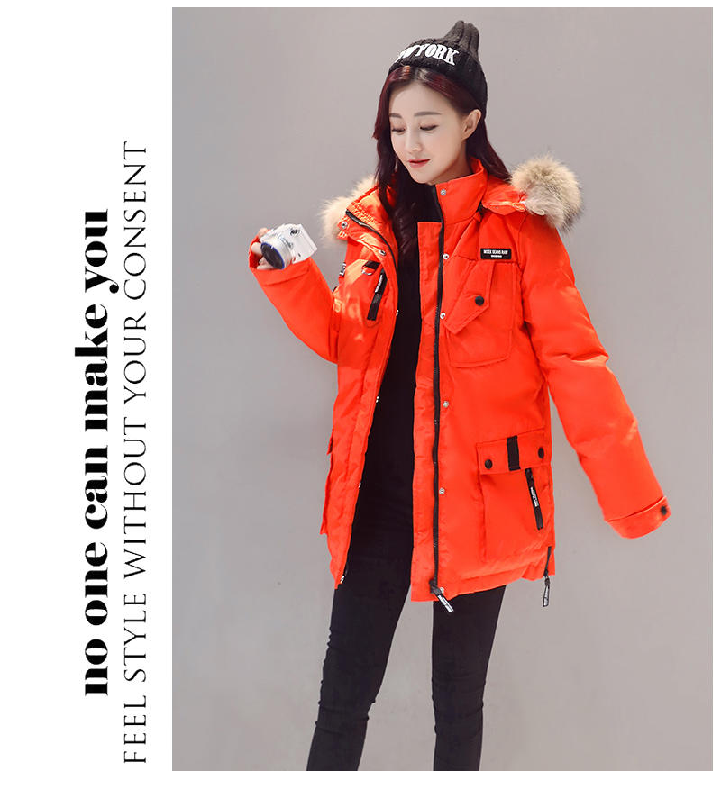 JEANE-SUNP 2016冬装新款韩版修身显瘦大毛领连帽中长款加厚棉服外套潮