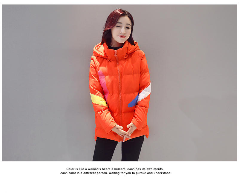 JEANE-SUNP 2016年冬季新款韩版棉衣棉服修身印花中款长袖简约连帽大衣