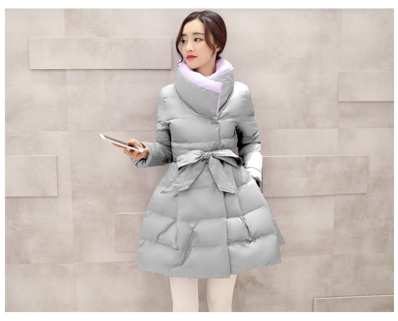 JEANE-SUNP 2016冬装新款韩版气质潮流修身裙摆款女装棉衣羽绒棉服配腰带外套