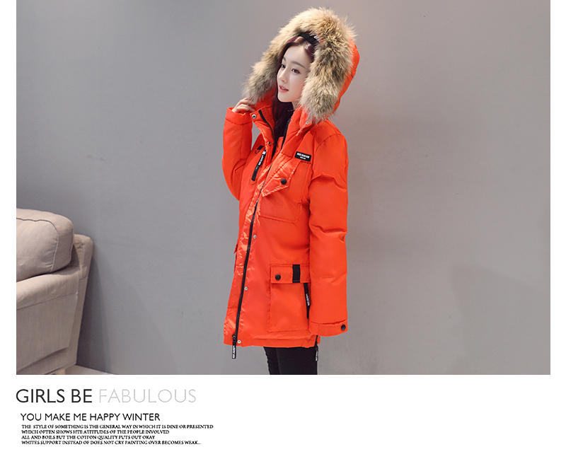 JEANE-SUNP 2016冬装新款韩版修身显瘦大毛领连帽中长款加厚棉服外套潮