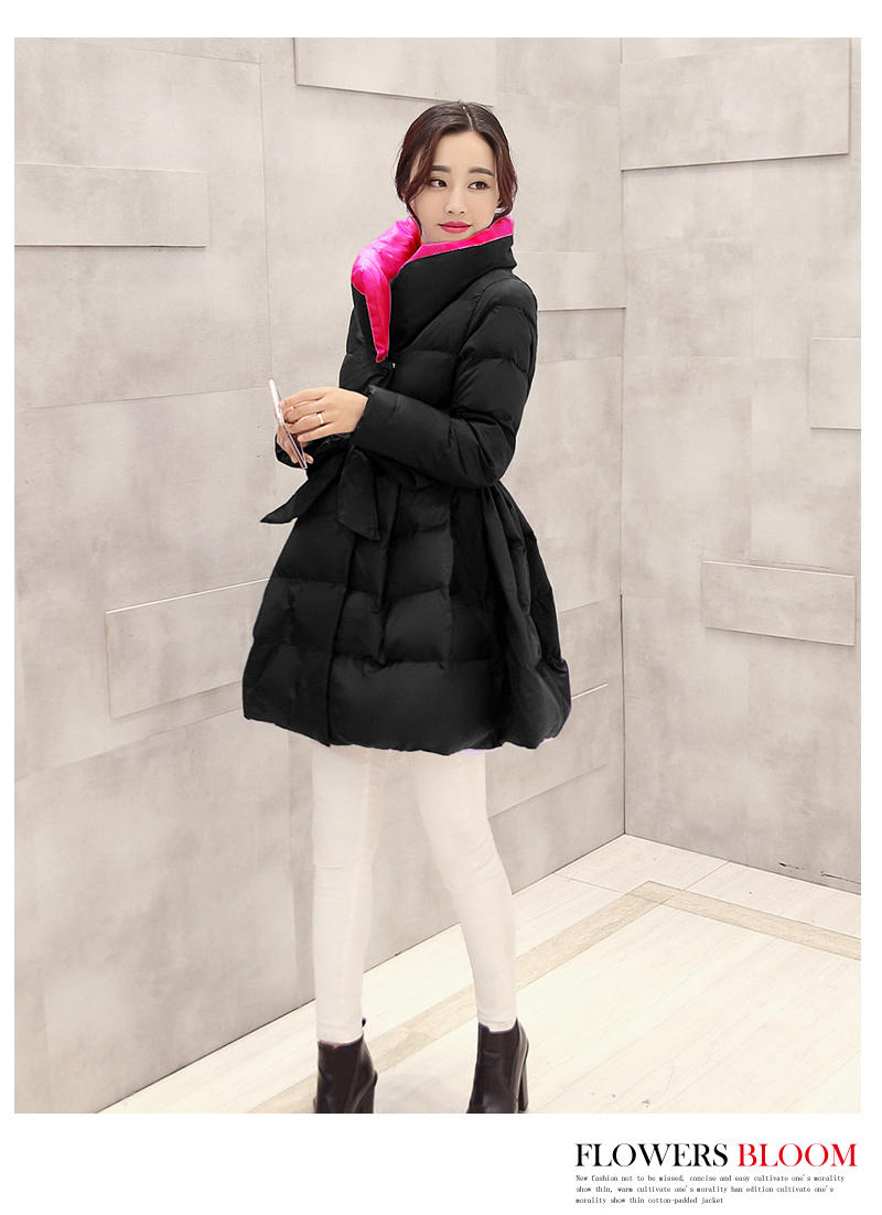 JEANE-SUNP 2016冬装新款韩版气质潮流修身裙摆款女装棉衣羽绒棉服配腰带外套