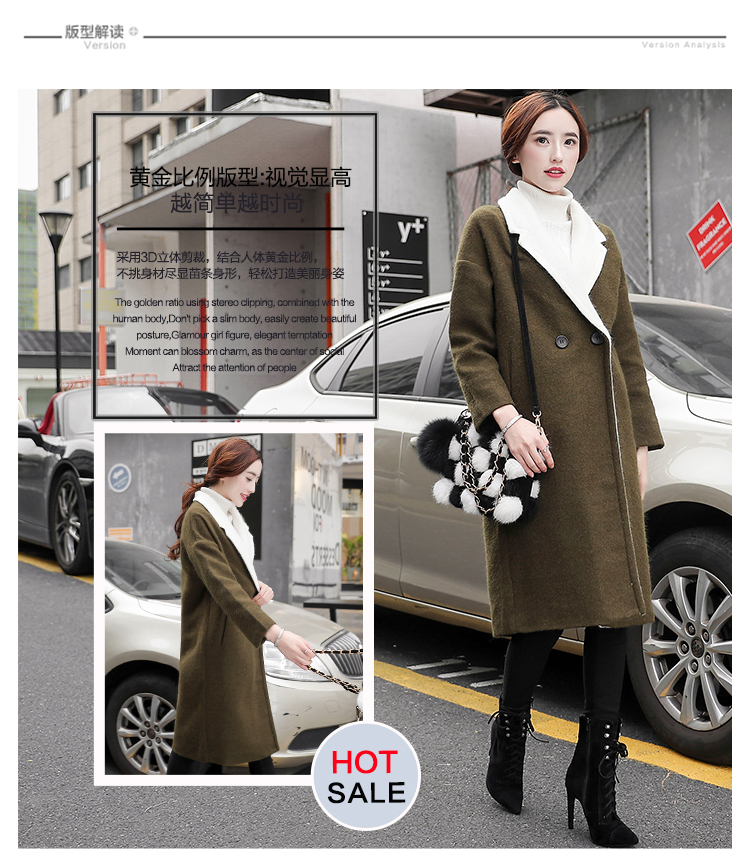 JEANE-SUNP 2016冬新款韩版显瘦时尚双排扣中长款翻领羊毛呢子大衣
