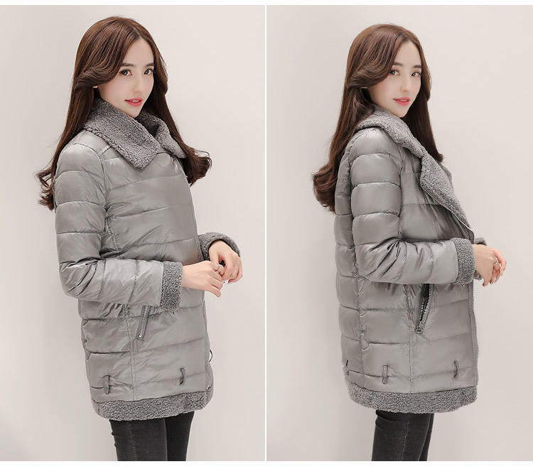 JEANE-SUNP 2016年冬季时尚纯色通勤西装领优雅韩版棉衣
