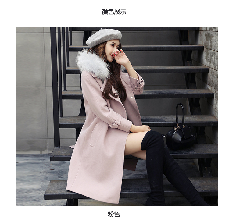 JEANE-SUNP 2016年冬季中长款长袖时尚毛呢外套宽松暗扣韩版外套