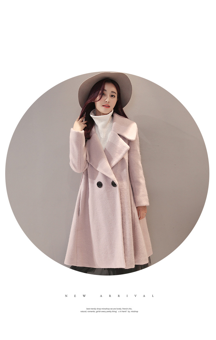 JEANE-SUNP 2016冬装新款A字型宽松纯色大衣女中长款双排扣甜美斗篷毛呢外套