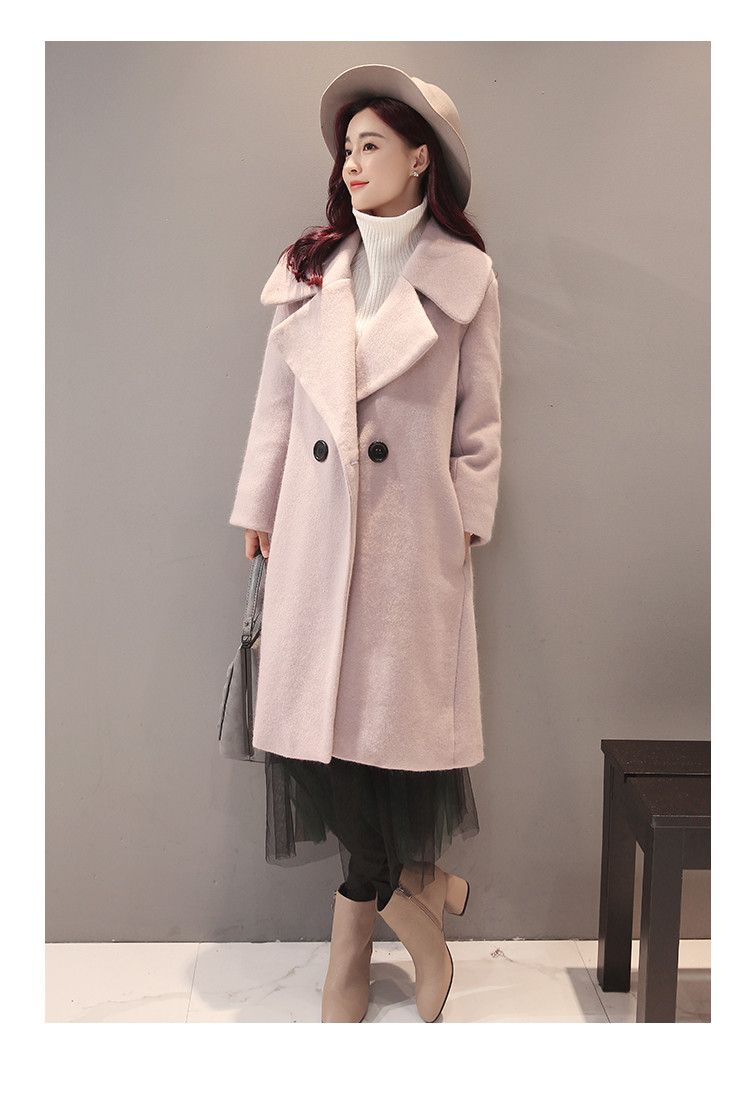 JEANE-SUNP 2016冬装新款A字型宽松纯色大衣女中长款双排扣甜美斗篷毛呢外套
