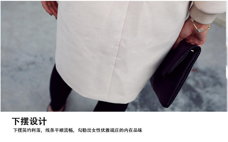JEANE-SUNP 冬新款韩版修身长袖毛呢外套女中长款学生休闲显瘦直筒呢子大衣