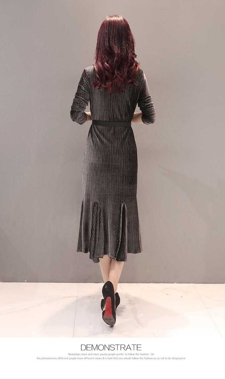 JEANE-SUNP 冬季连衣裙长袖中长款韩版气质修身显瘦加厚打底裙