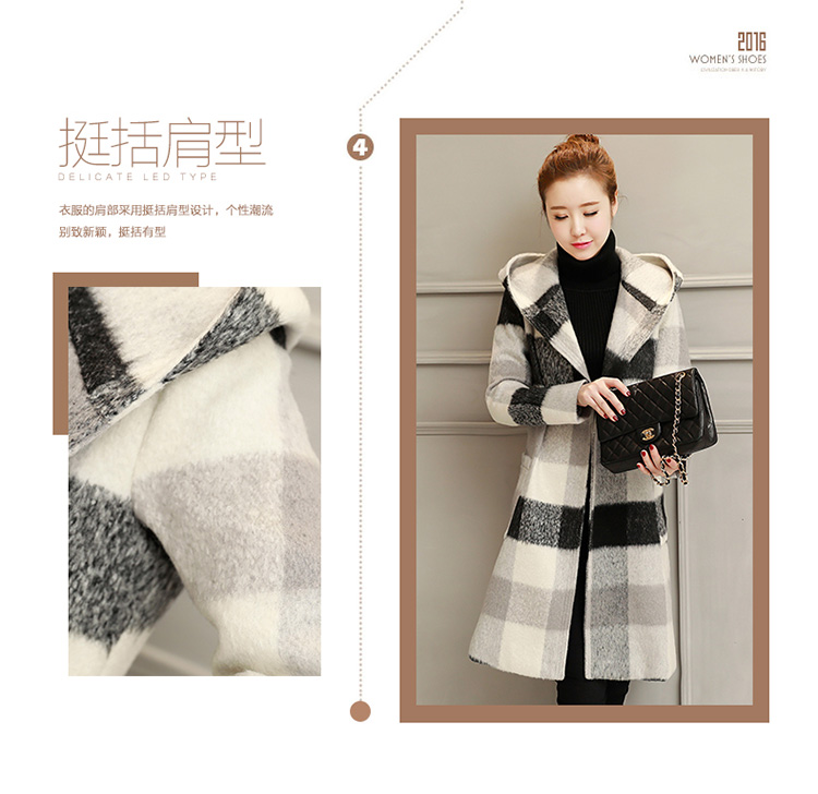 JEANE-SUNP 秋冬时尚韩版修身格子呢子大衣女中长款显瘦毛呢外套