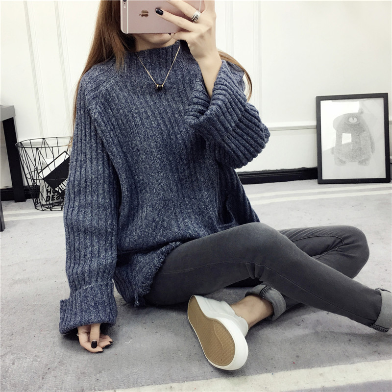 JEANE-SUNP 秋季长袖短款宽松时尚韩版针织衫