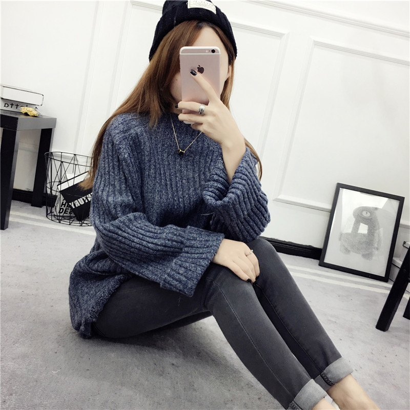 JEANE-SUNP 秋季长袖短款宽松时尚韩版针织衫