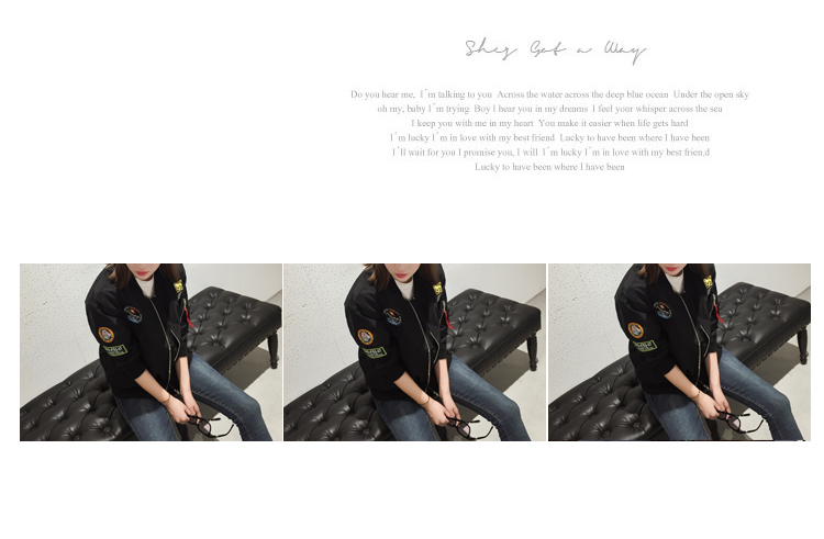 JEANE-SUNP 韩版女装秋装新款棒球服装贴布宽松显瘦长袖短外套女潮纯黑色