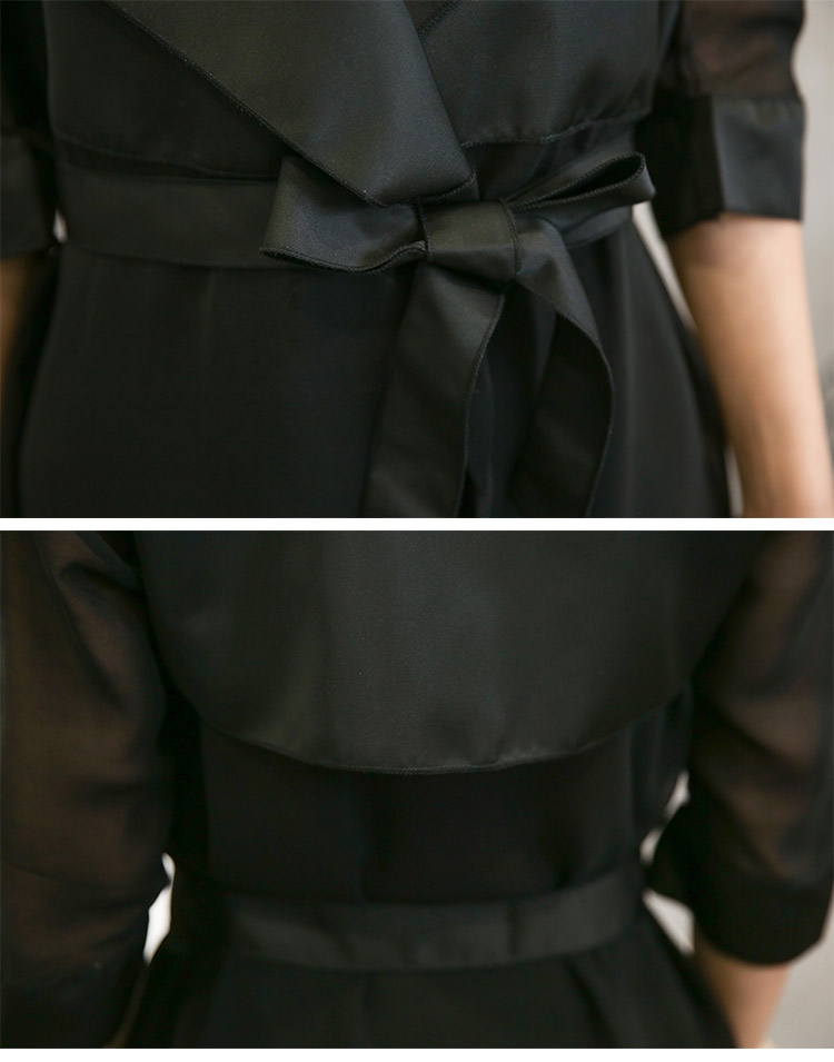 JEANE-SUNP 春季气质时尚纯色优雅简约韩版薄款七分袖中长款直筒风衣