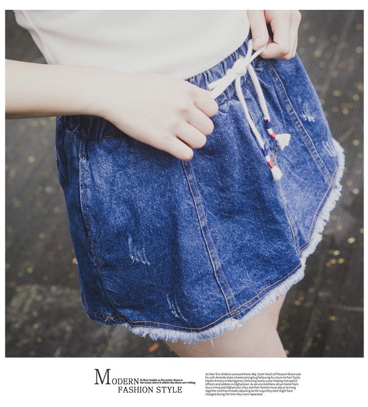 JEANE-SUNP 纯色韩版显瘦薄款时尚宽松流苏牛仔短裤