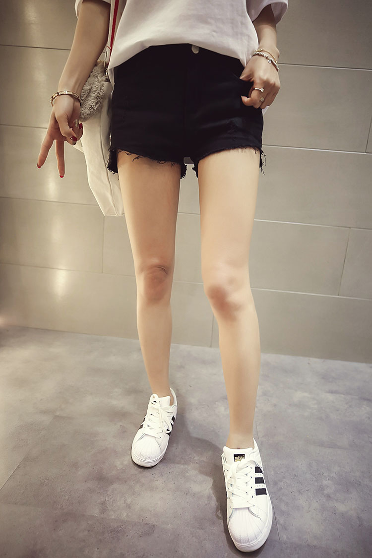 JEANE-SUNP 新款韩版毛边破洞牛仔裤女夏款提臀显瘦不规则性感欧洲站靴裤