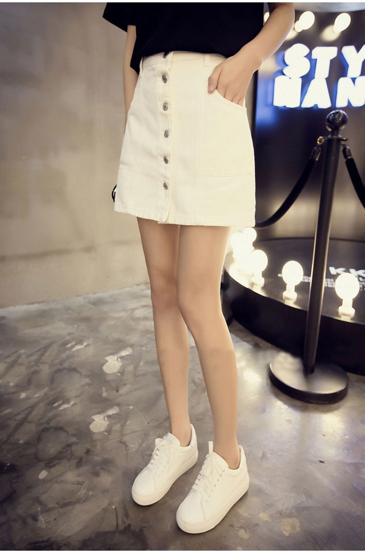 JEANE-SUNP 夏装新款韩版女单排扣修身高腰牛仔百搭半身裙短裙A字裙女潮