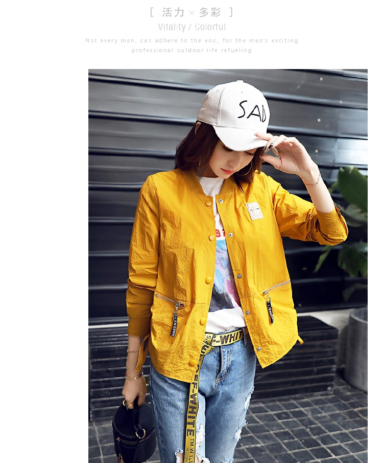 JEANE-SUNP 夏季新款时尚韩版长袖薄款短款宽松拉链纯色短外套上衣女