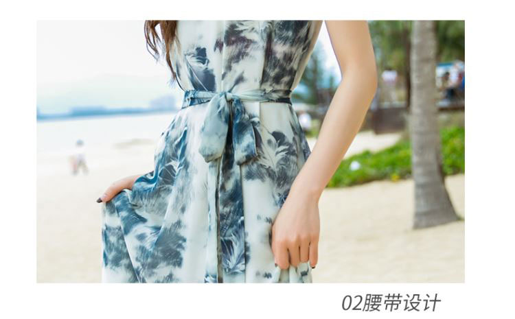 JEANE-SUNP 夏季印花背带气质修身雪纺动物图案甜美中腰韩版连衣裙