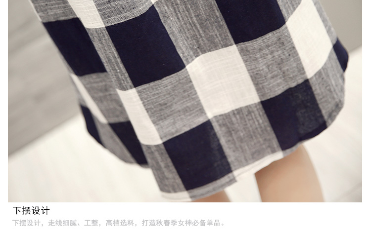 JEANE-SUNP 春夏装新款格子衬衫女装韩版长袖中长款衬衣棉麻短袖上衣大码