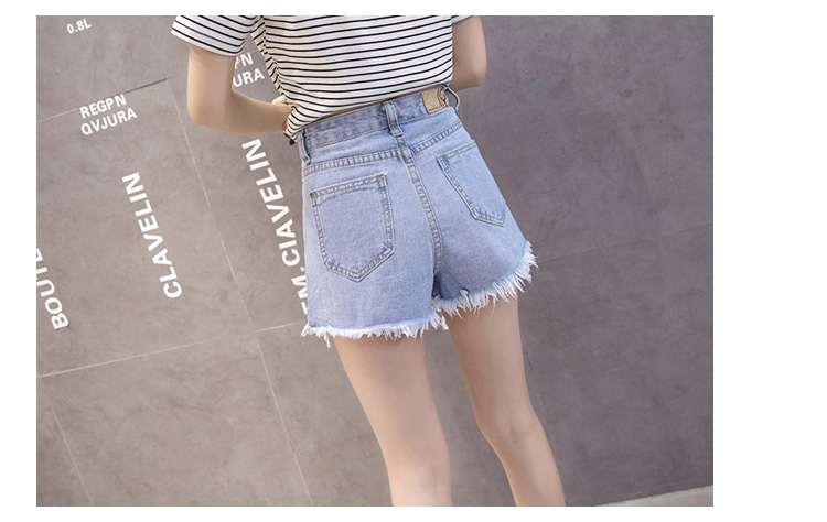 JEANE-SUNP 夏季个性破洞渔网时尚高腰气质牛仔短裤